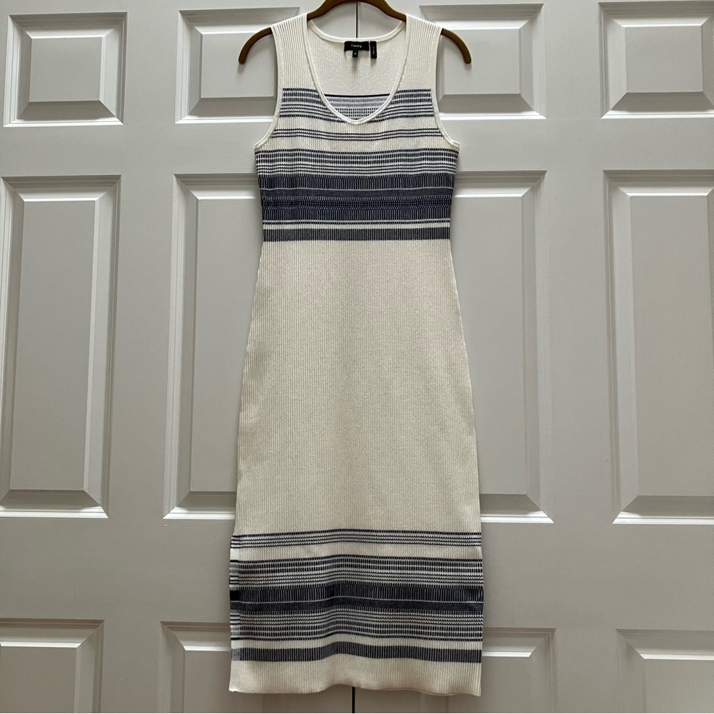 Theory Reverie Rib Tank Dress Striped Ribbed Knit Midi Maxi Bodycon size Medium